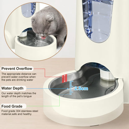2 Pack Automatic Cat Feeder and Stainless Steel Water Dispenser, Gravity Dog Waterer Set Food Feeder and Waterer Set for Small Medium Kitten Puppy Pets(1 Gallon x 2, Charcoal Gray)