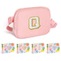 COSHAYSOO Pink Belt Bag Small Waist Fanny Pack Mini Crossbody Purse with Initial Preppy Letter Patch for Teen Girl Women Workout, Cross Body Chest Pouch Trending Birthday Gift Idea (S)