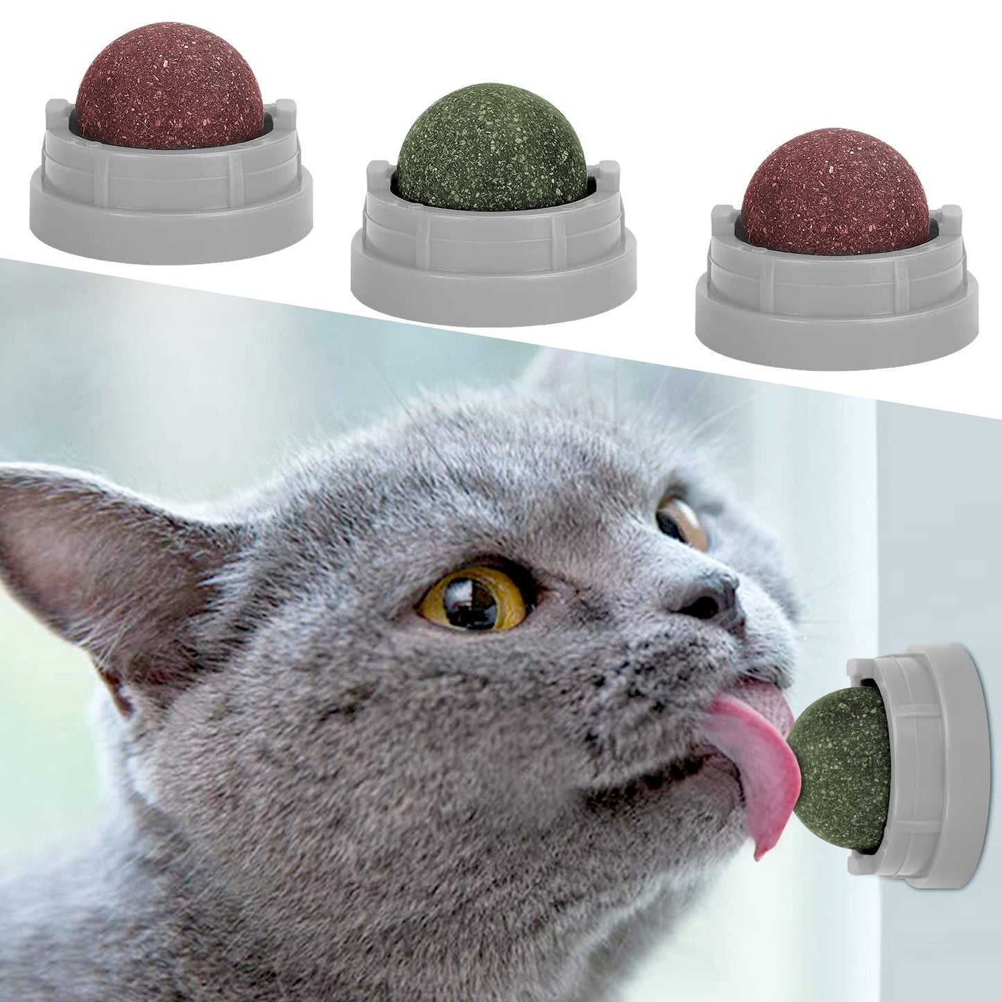 3 Pack Catnip Balls, Catnip Ball for Cats Wall, Edible Kitty Toys for Cats Lick, Safe Healthy Kitten Chew Toys, Teeth Cleaning Dental Cat Toys, Cat Wall Treats (Green)