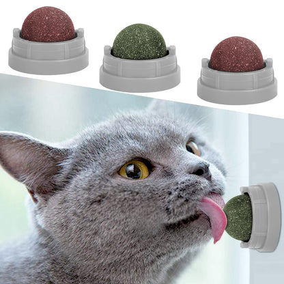 3 Pack Catnip Balls, Catnip Ball for Cats Wall, Edible Kitty Toys for Cats Lick, Safe Healthy Kitten Chew Toys, Teeth Cleaning Dental Cat Toys, Cat Wall Treats (Green)