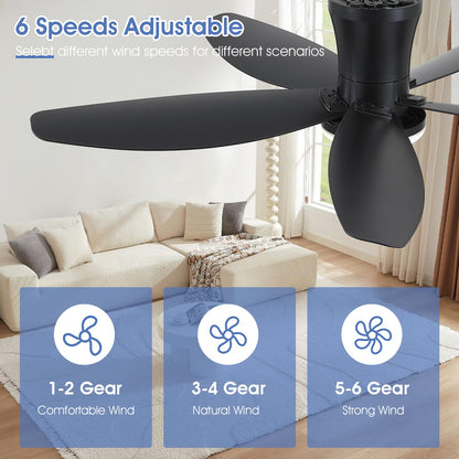 Ceiling Fans with Lights-36 Low Profile Ceiling Fan with Light and Remote/APP Control,Flush Mount,DC Reversible,LED Dimmable Blakc Ceiling Fans for Bedroom,Indoor/Outdoor Patio Use