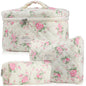 Cute Makeup Bag for Women(2 Pcs), Travel Cosmetic Bags, Quilted Coquette Aesthetic Floral Toiletry Organizer Bag (NavyBlue Flower)