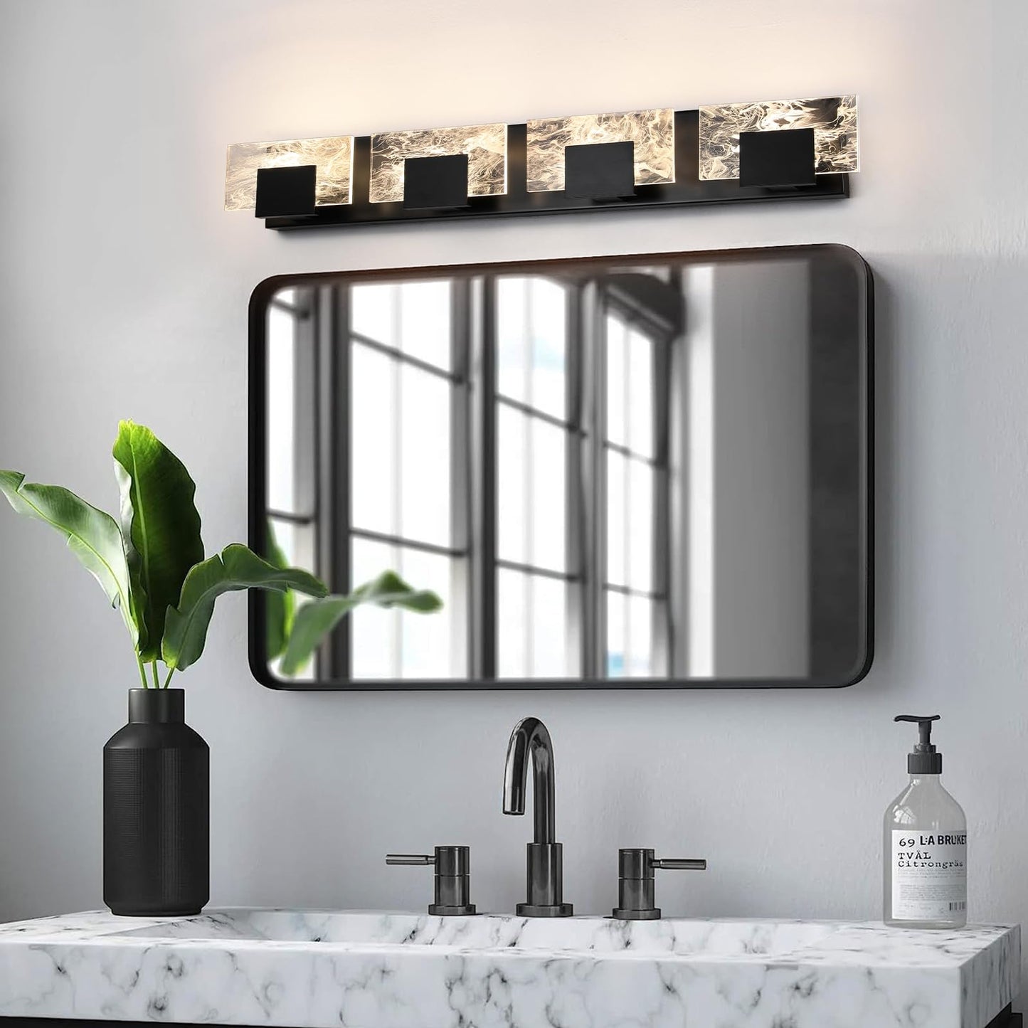 LED Bathroom Vanity Light: 24 inch Brushed Gold Acrylic Modern Lighting Fixtures - 3 Lights Contemporary Smoke Design Wall Lights Fixture Over Mirror 3000K