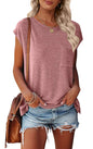 MEROKEETY Women's Casual Cap Sleeve T Shirts Basic Summer Tops Loose Solid Color Blouse