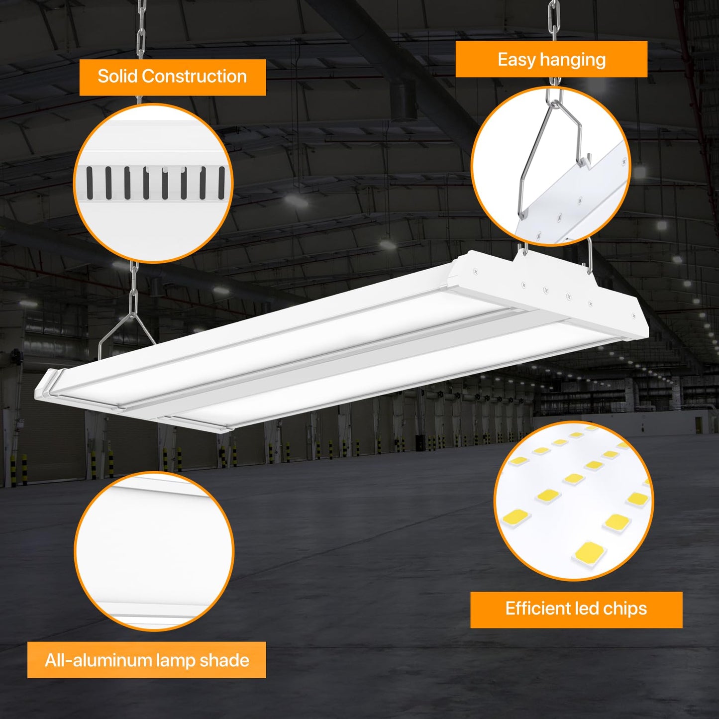 High Bay Led Shop Lights 150W 2Pack 4000K/5000K Switchable Linear High Bay Light Directional 0-10V Dimmable 100-277V Hardwire 135LM/W Commercial Lighting for Warehouse, Workshop, Supermarket