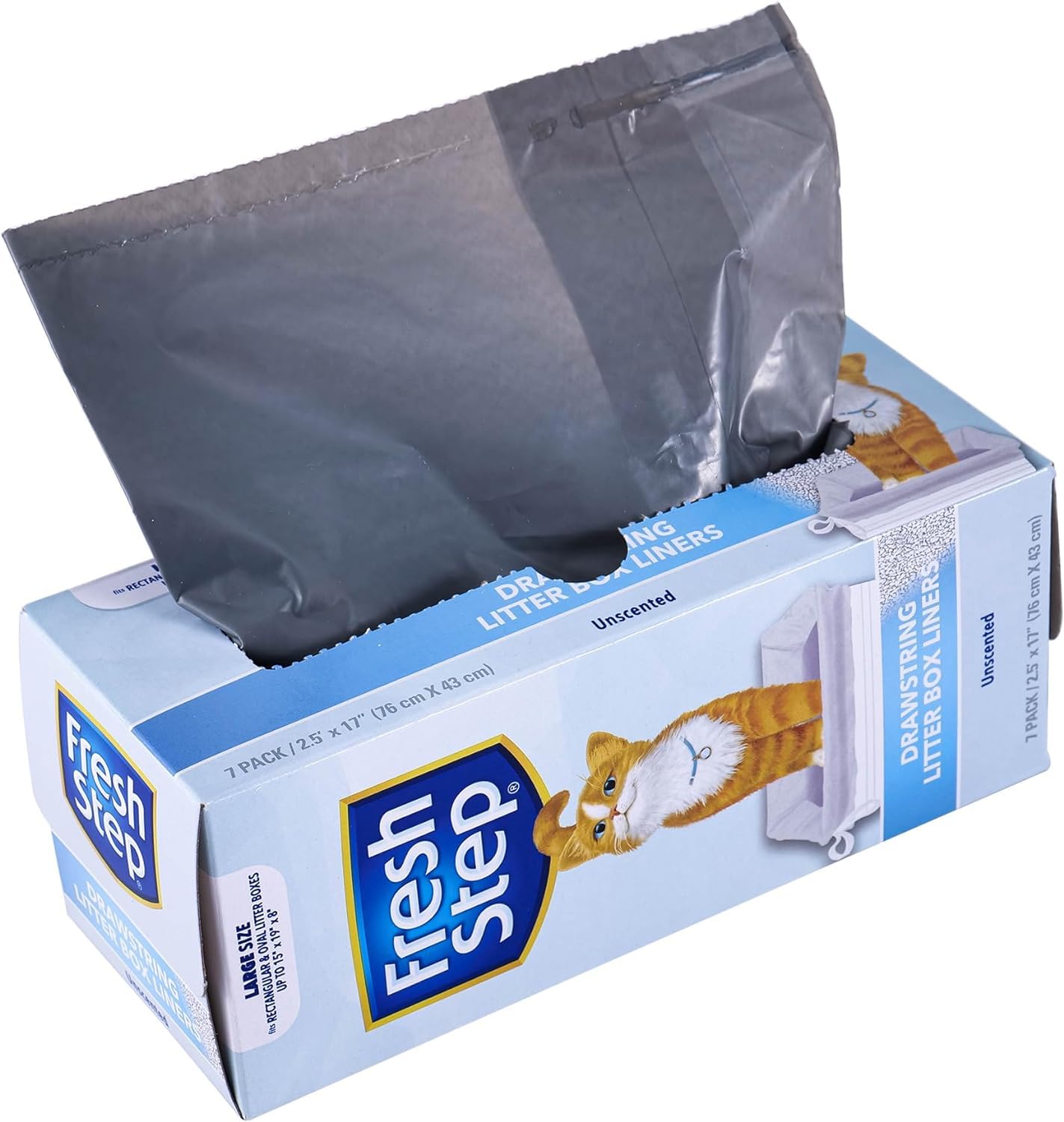 Fresh Step Drawstring Cat Litter Box Liners, Unscented, Size Jumbo, 36" x 19" | Kitty Litter Bags - 15 Count - Cat Litter Liners for Rectangle or Oval Large Litterboxes