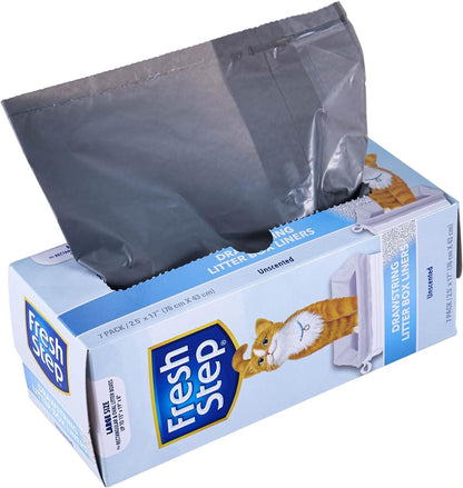 Fresh Step Drawstring Cat Litter Box Liners, Unscented, Size Jumbo, 36" x 19" | Kitty Litter Bags - 15 Count - Cat Litter Liners for Rectangle or Oval Large Litterboxes