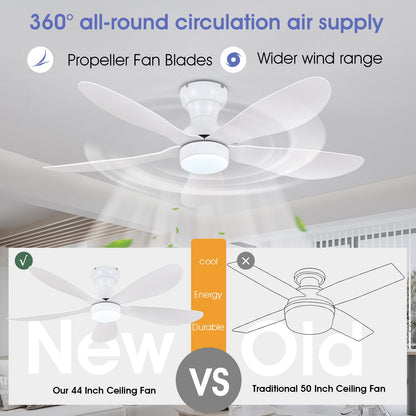 Ceiling Fans with Lights and Remote/APP Control, 30 inch Low Profile Ceiling Fans with 5 Reversible Blades 3 Colors Dimmable 6 Speeds Ceiling Fan for Bedroom Kids Room Dining Room, Black
