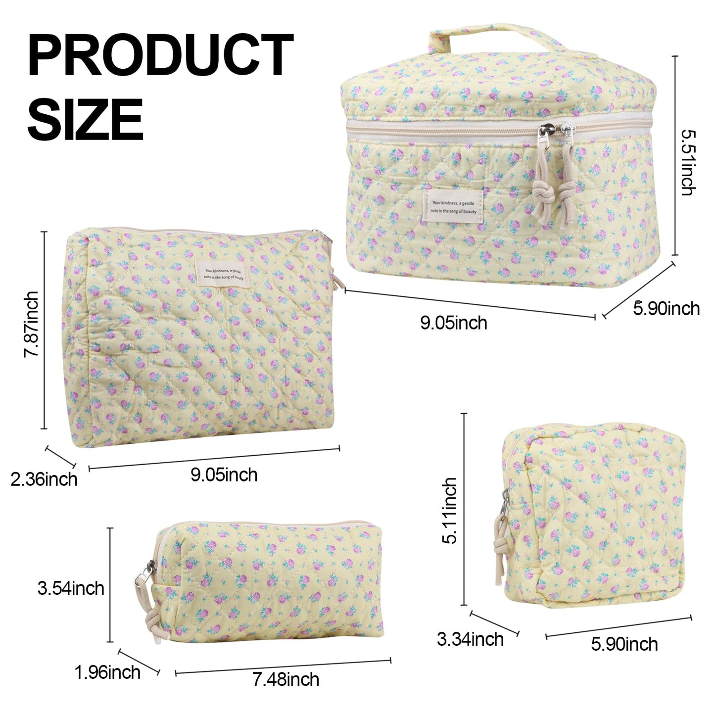 Cute Makeup Bag for Women(2 Pcs), Travel Cosmetic Bags, Quilted Coquette Aesthetic Floral Toiletry Organizer Bag (NavyBlue Flower)