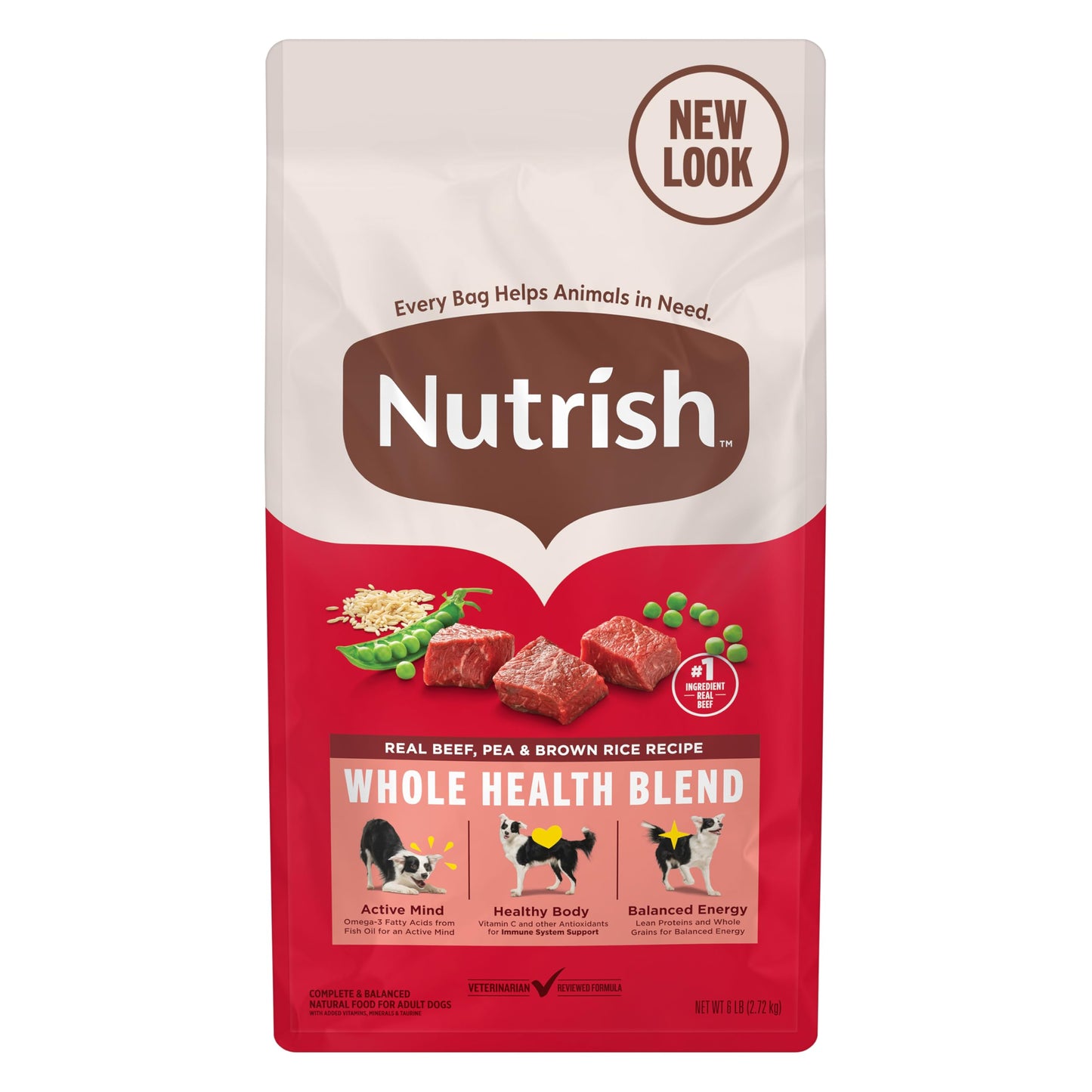 Nutrish Real Beef, Pea & Brown Rice Recipe Whole Health Blend Dry Dog Food, 40 lb. Bag, Packaging May Vary (Rachael Ray)