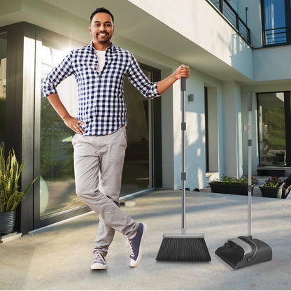 kelamayi Upgrade Broom and Dustpan Set, Self-Cleaning with Dustpan Teeth, Indoor&Outdoor Sweeping, Ideal for Dog Cat Pets Home Use, Stand Up Broom and Dustpan (Gray&Orange)