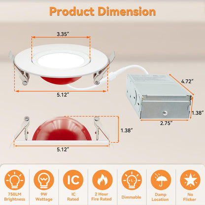 HONZIN 12 Pack 4 Inch Recessed Lighting, 5CCT Gimbal Led Recessed Light 4 Inch with Junction Box, Dimmable, 9W CRI90+, IC Rated, 2700K/3000K/3500K/4000K/5000K Selectable, No Fire Cone Needed