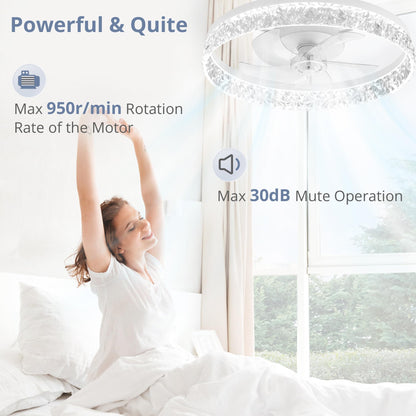 LEDIARY 20" Modern Ceiling Fans with Lights and Remote, Dimmable Low Profile Ceiling Fan, Flush Mount Ceiling Fan, Stepless Color Temperature Change and 6 Speeds - White