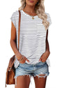 MEROKEETY Women's Casual Cap Sleeve T Shirts Basic Summer Tops Loose Solid Color Blouse
