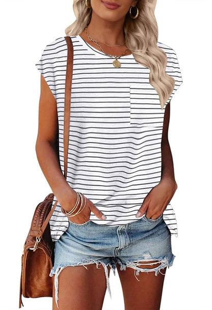 MEROKEETY Women's Casual Cap Sleeve T Shirts Basic Summer Tops Loose Solid Color Blouse
