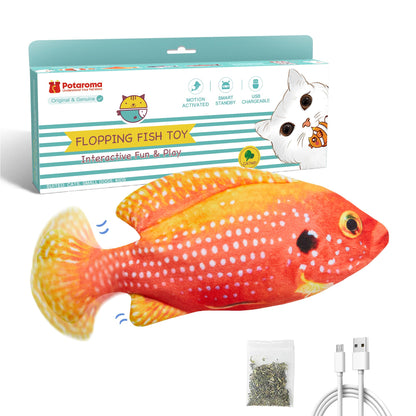 Potaroma Cat Toys Flopping Fish with SilverVine and Catnip, Moving Kitten Kicker, Floppy Wiggle Carp for Small Dogs, Interactive Motion Kitty Exercise, 10.5 Inches