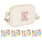 COSHAYSOO Pink Belt Bag Small Waist Fanny Pack Mini Crossbody Purse with Initial Preppy Letter Patch for Teen Girl Women Workout, Cross Body Chest Pouch Trending Birthday Gift Idea (S)