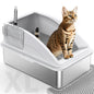 Stainless Steel Cat Litter Box, Extra Large Litter Boxes for Big Cats, Anti-Urine Leakage XL Litter Box with High Sides, Xlarge Metal Litter Box with Lid, Easy Clean, Non-Sticky, Cat Mat & Metal Scoop