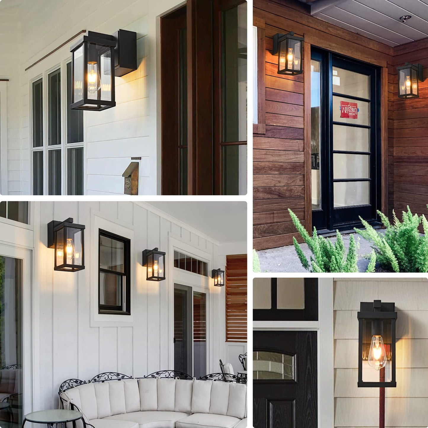 Dusk to Dawn Porch Lights with GFCI Outlets Waterproof Outdoor Wall Lights Exterior Lighting Fixtures Modern Outside Lights Wall Mount for House Patio Garage,Black,11.8''H,1PC