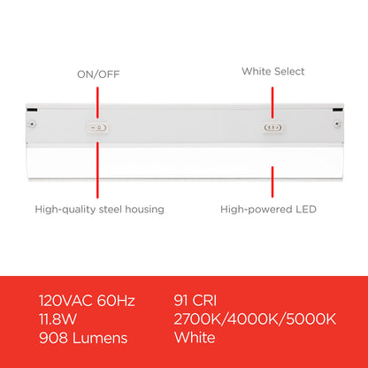 UltraPro 24 inch Hardwired Under Cabinet Lights, 3 Color Settings - 2700K/4000K/5000K - Warm White, Cool White, and Daylight, Under Cabinet Lighting, Dimmable Under Counter Lights for Kitchen, 45368