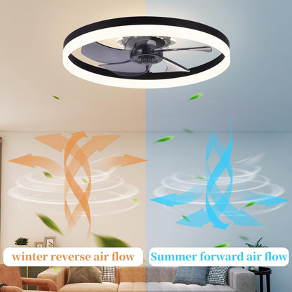 20‘’ Ceiling Fan with Light, Upgraded Low Profile Fan, Flush Mount Ceiling Fan, 6 Speeds, Dimmable LED, App & Remote Control, Quiet DC Motor, for Bedroom, Living Room, F115 White