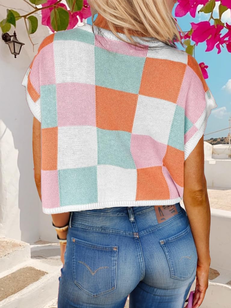Womens Spring Crop Tops 2025 Cap Short Sleeve Sweater Vest Tank Loose Shirts Business Vacation Outfits Trendy Fall Summer Top