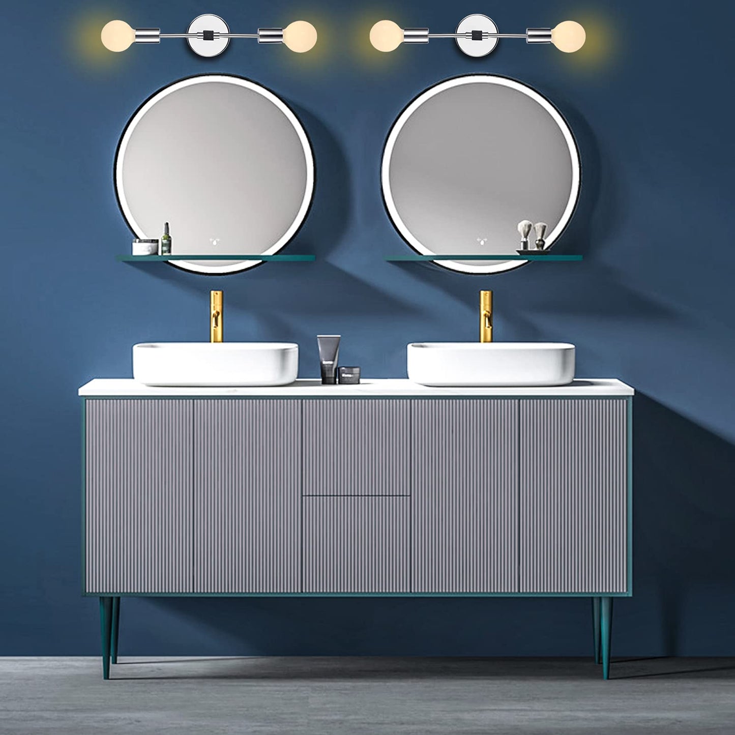 2 Lights Bathroom Wall Sconce Vanity Modern Industrial Wall Lamp Pole Wall Mount Lighting Fixture（Gold/Black Color）