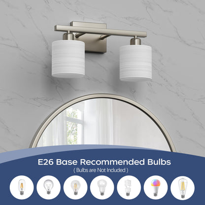 PARTPHONER Bathroom Light Fixtures, Bathroom Lighting Fixtures Over Mirror, Interior Classic Vanity Lights, Modern Bathroom Vanity Light with Textured White Glass Shade, Brushed Nickel, 3-Light