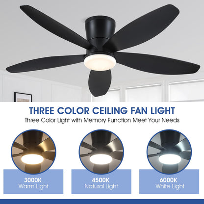 Ceiling Fans with Lights-36 Low Profile Ceiling Fan with Light and Remote/APP Control,Flush Mount,DC Reversible,LED Dimmable Blakc Ceiling Fans for Bedroom,Indoor/Outdoor Patio Use