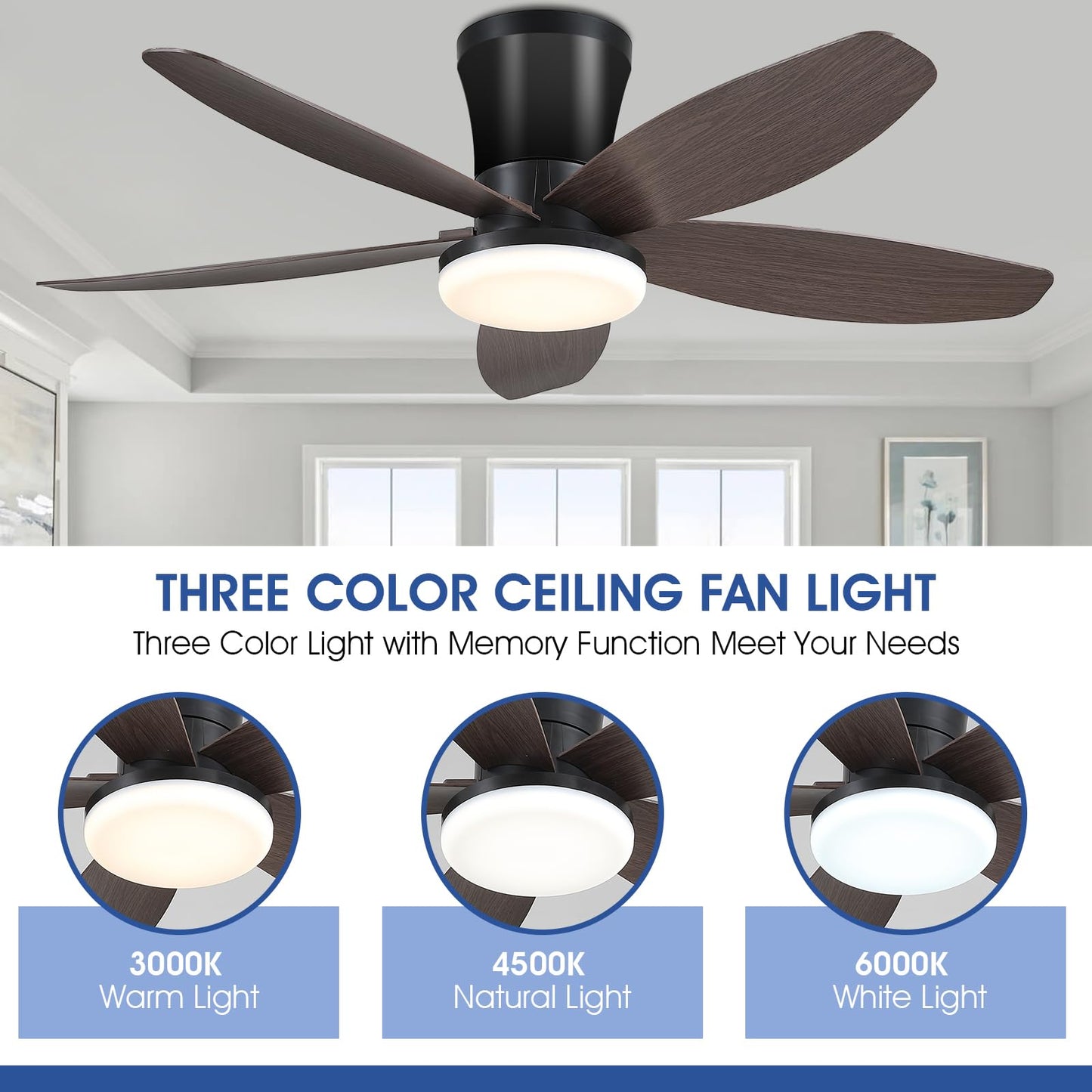 Ceiling Fans with Lights-36 Low Profile Ceiling Fan with Light and Remote/APP Control,Flush Mount,DC Reversible,LED Dimmable Blakc Ceiling Fans for Bedroom,Indoor/Outdoor Patio Use