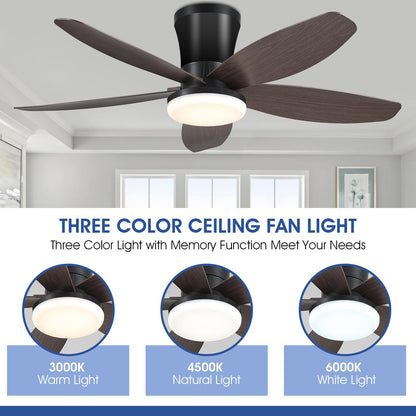 Ceiling Fans with Lights-36 Low Profile Ceiling Fan with Light and Remote/APP Control,Flush Mount,DC Reversible,LED Dimmable Blakc Ceiling Fans for Bedroom,Indoor/Outdoor Patio Use