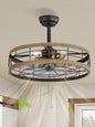 LEDIARY 16.5 inch Black Caged Ceiling Fan with Light, Fandelier Industrial Ceiling Fan with Remote, Farmhouse Fan Lights Ceiling Fixtures for Kitchen, Bedroom, Outdoor（6 Speed, Timing）-Black