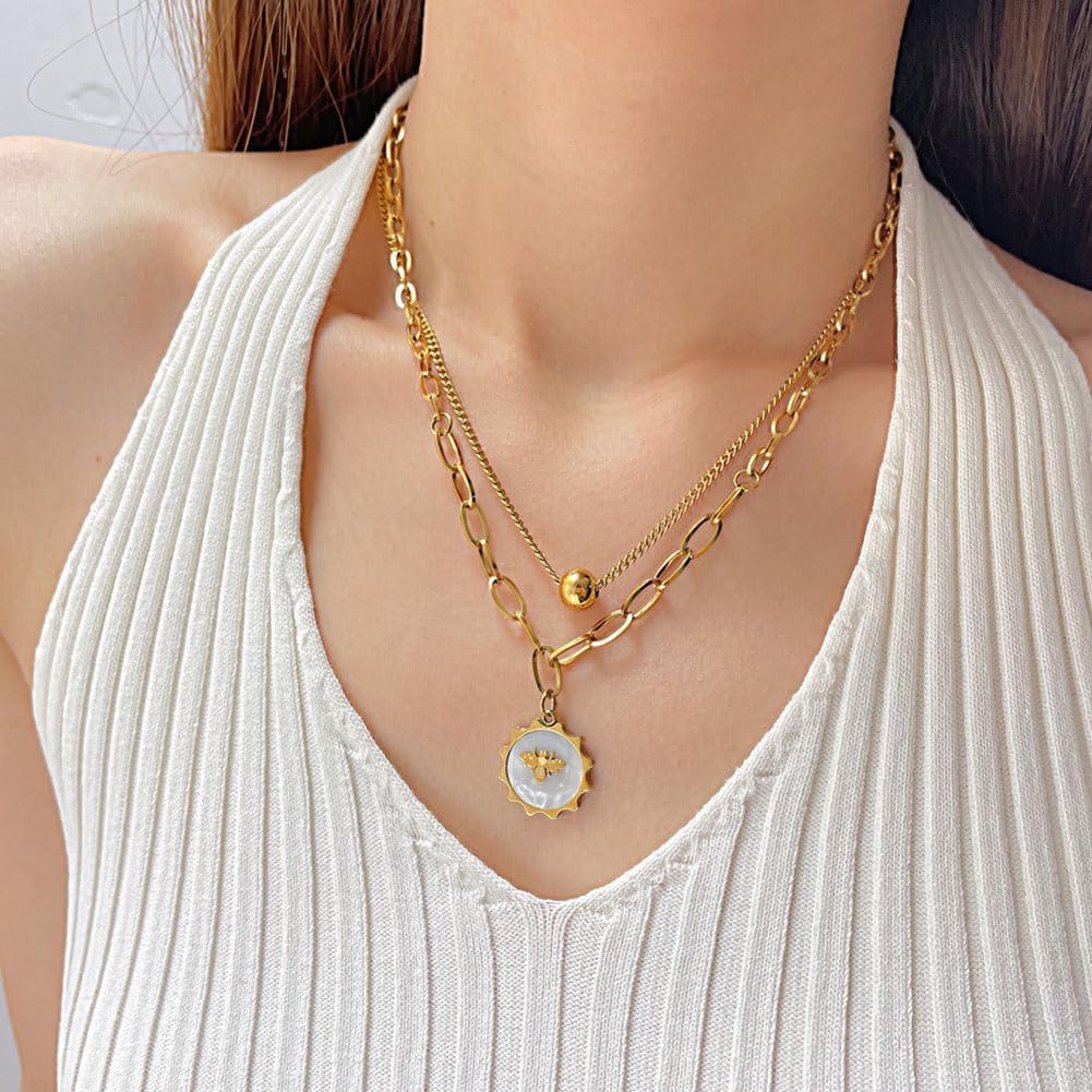 Bee Pendant Layering Necklaces for Women, Popular Items, Bee Necklace, Cute Necklaces, Aesthetic Things, Stackable Necklaces for Women