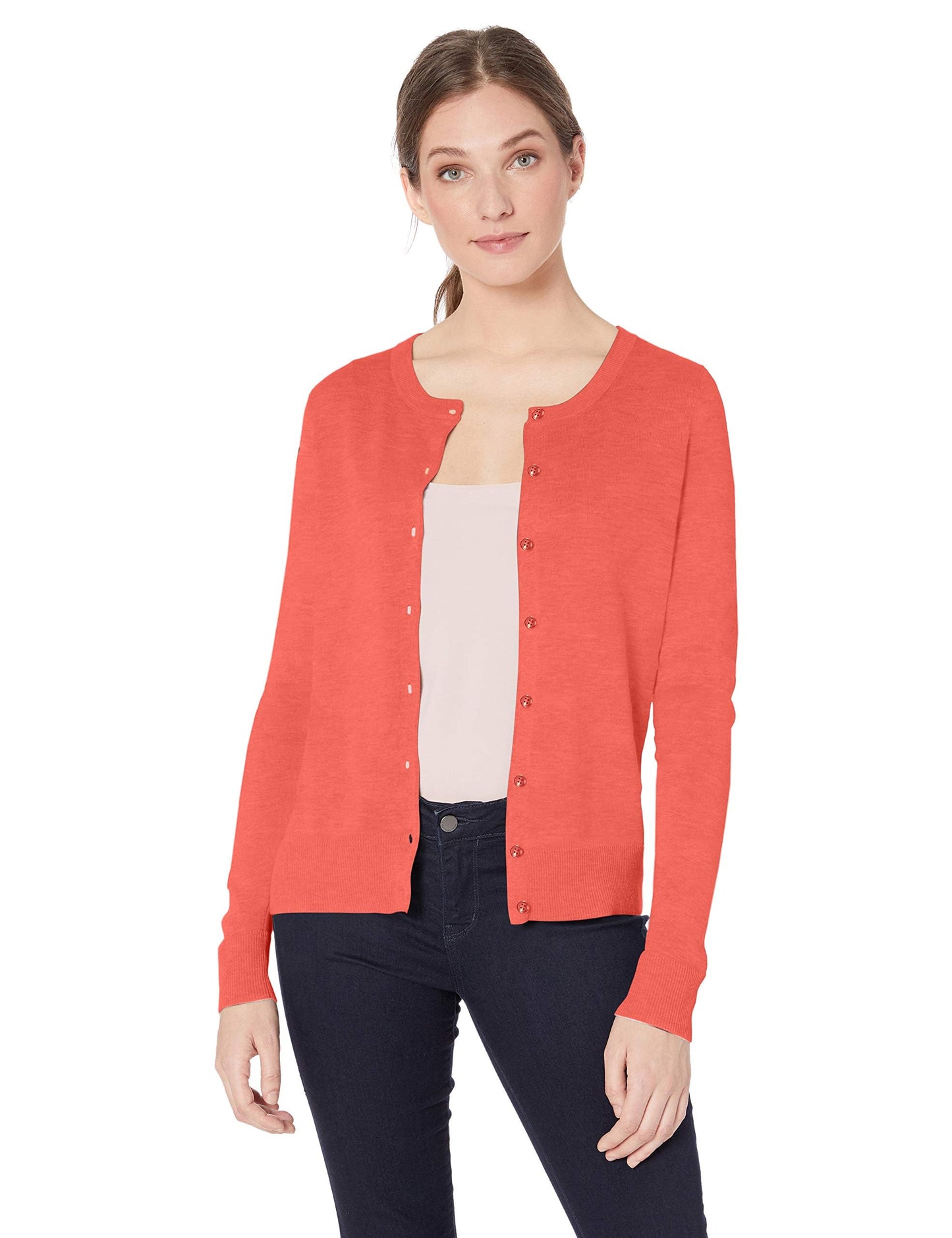 Women's Lightweight Crewneck Cardigan Sweater (Available in Plus Size)