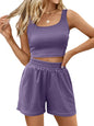 Trendy Queen Two Piece Summer Outfits 2 Piece Sets 2025 Sleeveless Matching Lounge Crop Top High Waisted Short