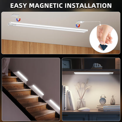 Under Cabinet Lighting Wireless, 54 LED Motion Sensor Light Indoor, 3 Color Dimmable Closet Lights Battery Operated, Rechargeable Magnetic Light, Under Counter Lights for Kitchen, Stairs, Home (3Pack)