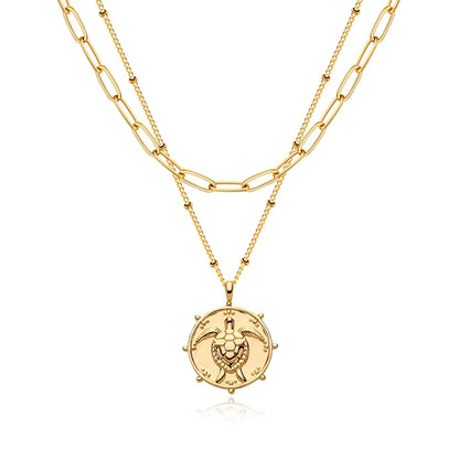 MEVECCO Layered Heart Necklace Pendant Handmade 18k Gold Plated Dainty Gold Choker Arrow Bar Layering Long Necklace for Women