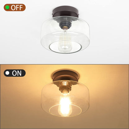 MAXvolador Industrial Semi Flush Mount Ceiling Light, Clear Glass Pendant Lamp Shade, Farmhouse Lighting for Hallway, Vintage Hanging Light Fixtures