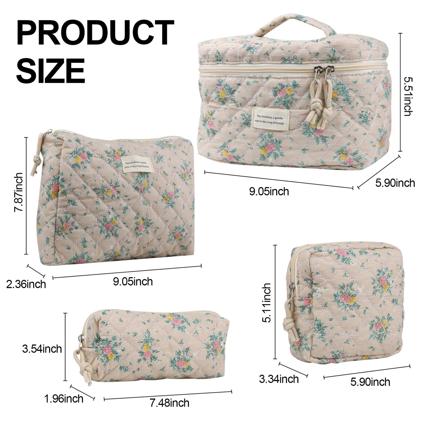 Cute Makeup Bag for Women(2 Pcs), Travel Cosmetic Bags, Quilted Coquette Aesthetic Floral Toiletry Organizer Bag (NavyBlue Flower)
