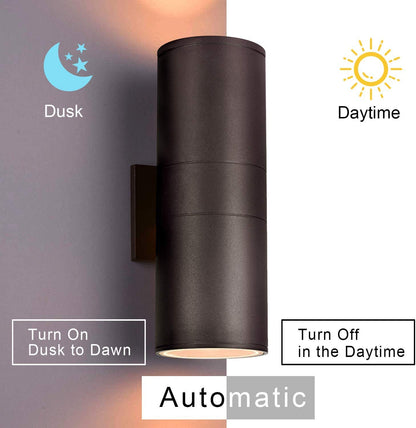 Outdoor Wall Lights Dusk to Dawn Exterior Lighting Fixtures Wall Mount - 2 Light Bulbs Included, Modern Sconces Wall Lighting- Up Down Exterior Outdoor Lights for Porch, Backyard and Patio
