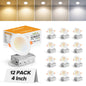 12 Pack 6 Inch 5CCT Ultra-Thin LED Recessed Ceiling Light with Junction Box, 2700K-5000K Selectable, 1050LM High Brightness, Dimmable Canless Wafer Downlight, 12W 120V, ETL
