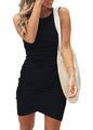 BTFBM Women 2025 Summer Sleeveless Tank Dresses Crew Neck Slim Fit Short Casual Ruched Bodycon Party Club Mini Dress