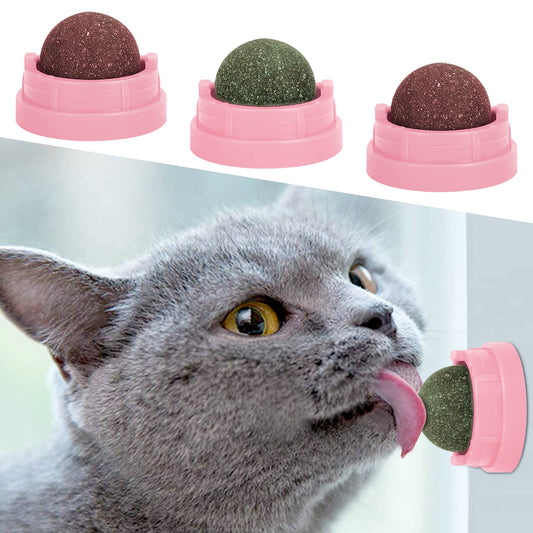 3 Pack Catnip Balls, Catnip Ball for Cats Wall, Edible Kitty Toys for Cats Lick, Safe Healthy Kitten Chew Toys, Teeth Cleaning Dental Cat Toys, Cat Wall Treats (Green)