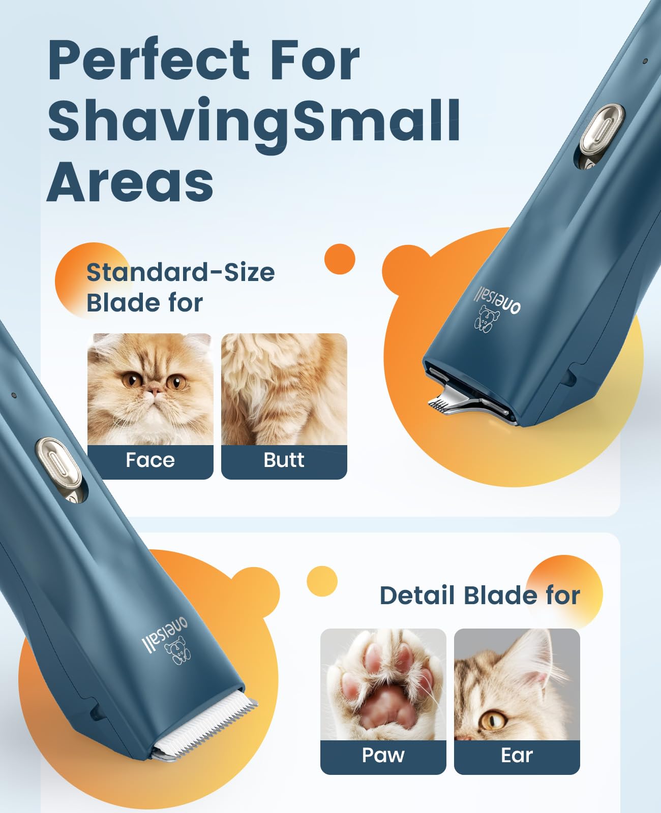 oneisall Pet Clipper for Cat Matted Hair, Pet Shaver for Cats Quiet Pet Hair Clippers Cordless Cat Clippers for Matted Hair Cat Clippers for Long Hair(Standard Blade)