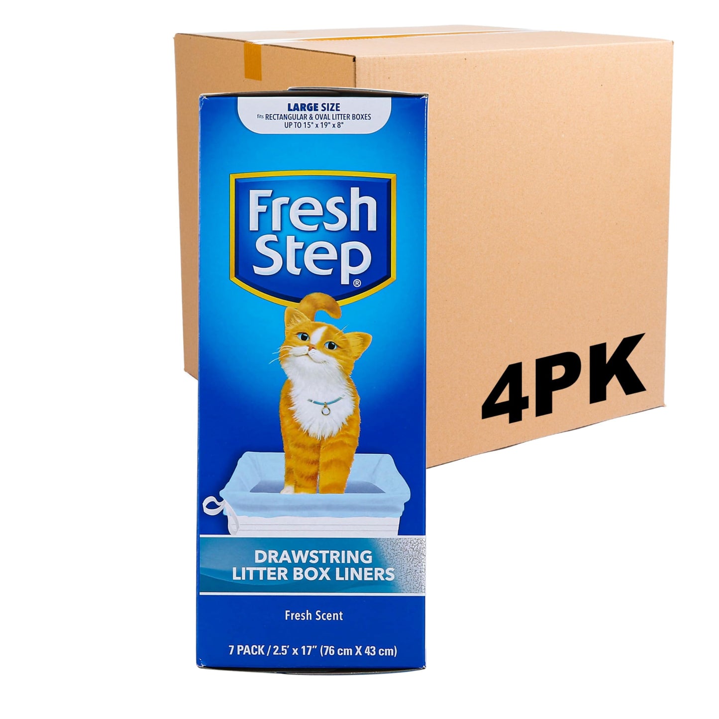 Fresh Step Drawstring Cat Litter Box Liners, Unscented, Size Jumbo, 36" x 19" | Kitty Litter Bags - 15 Count - Cat Litter Liners for Rectangle or Oval Large Litterboxes