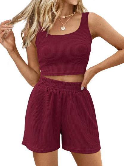 Trendy Queen Two Piece Summer Outfits 2 Piece Sets 2025 Sleeveless Matching Lounge Crop Top High Waisted Short