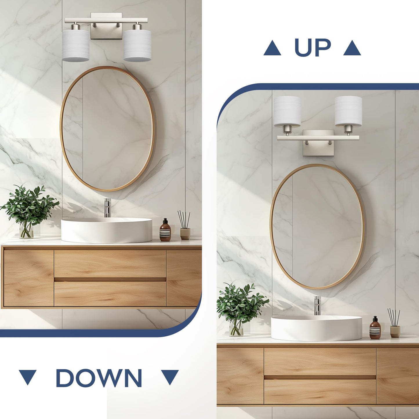 PARTPHONER Bathroom Light Fixtures, Bathroom Lighting Fixtures Over Mirror, Interior Classic Vanity Lights, Modern Bathroom Vanity Light with Textured White Glass Shade, Brushed Nickel, 3-Light