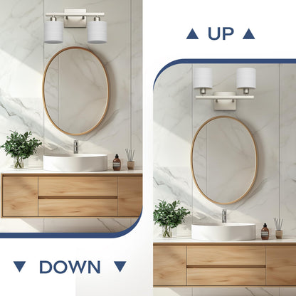 PARTPHONER Bathroom Light Fixtures, Bathroom Lighting Fixtures Over Mirror, Interior Classic Vanity Lights, Modern Bathroom Vanity Light with Textured White Glass Shade, Brushed Nickel, 3-Light