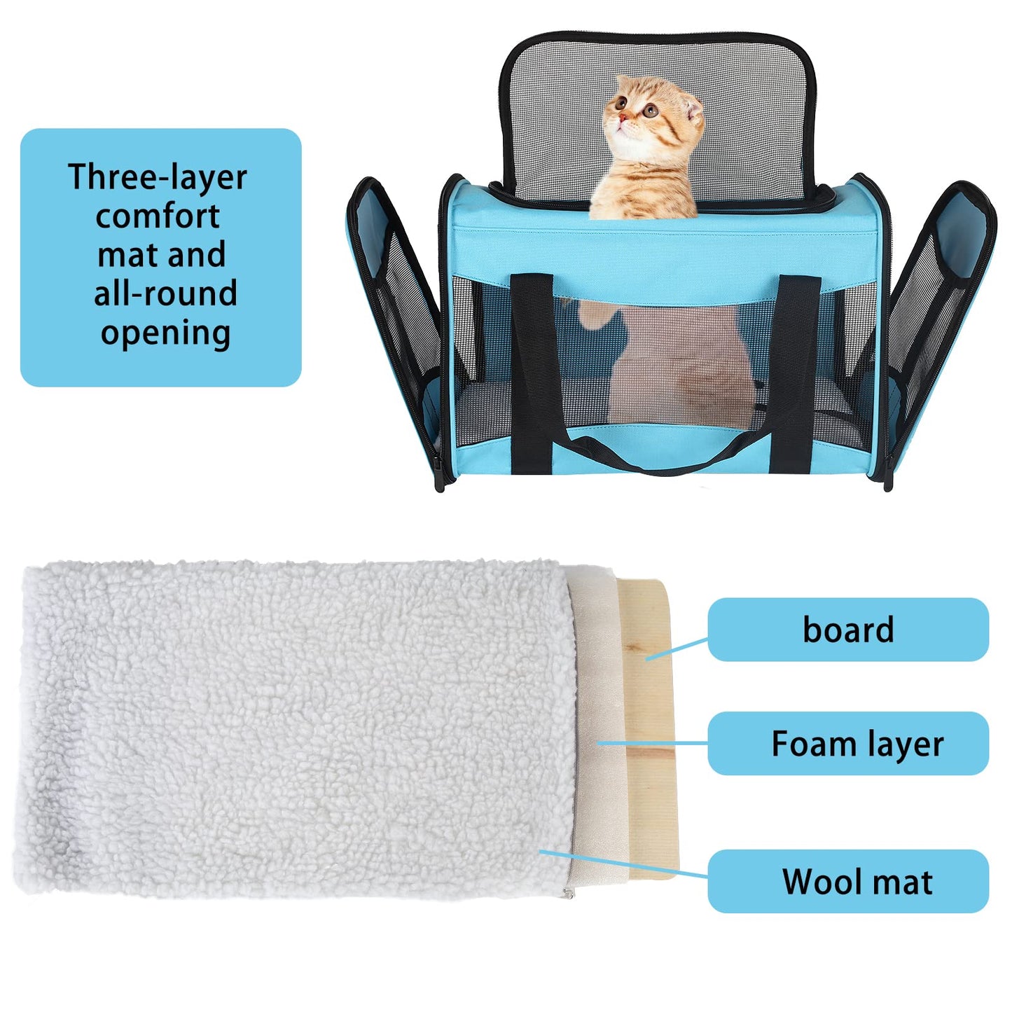 Cat Carrying Case Pet Dog Carrier Soft-Sided Cat Bag Airline Approved, Pet Travel Carrier Up to 15 Lbs, Collapsible Cat Carrier Dog Carrier for Medium Cats Small Cats Dogs(17x11x11 Green)