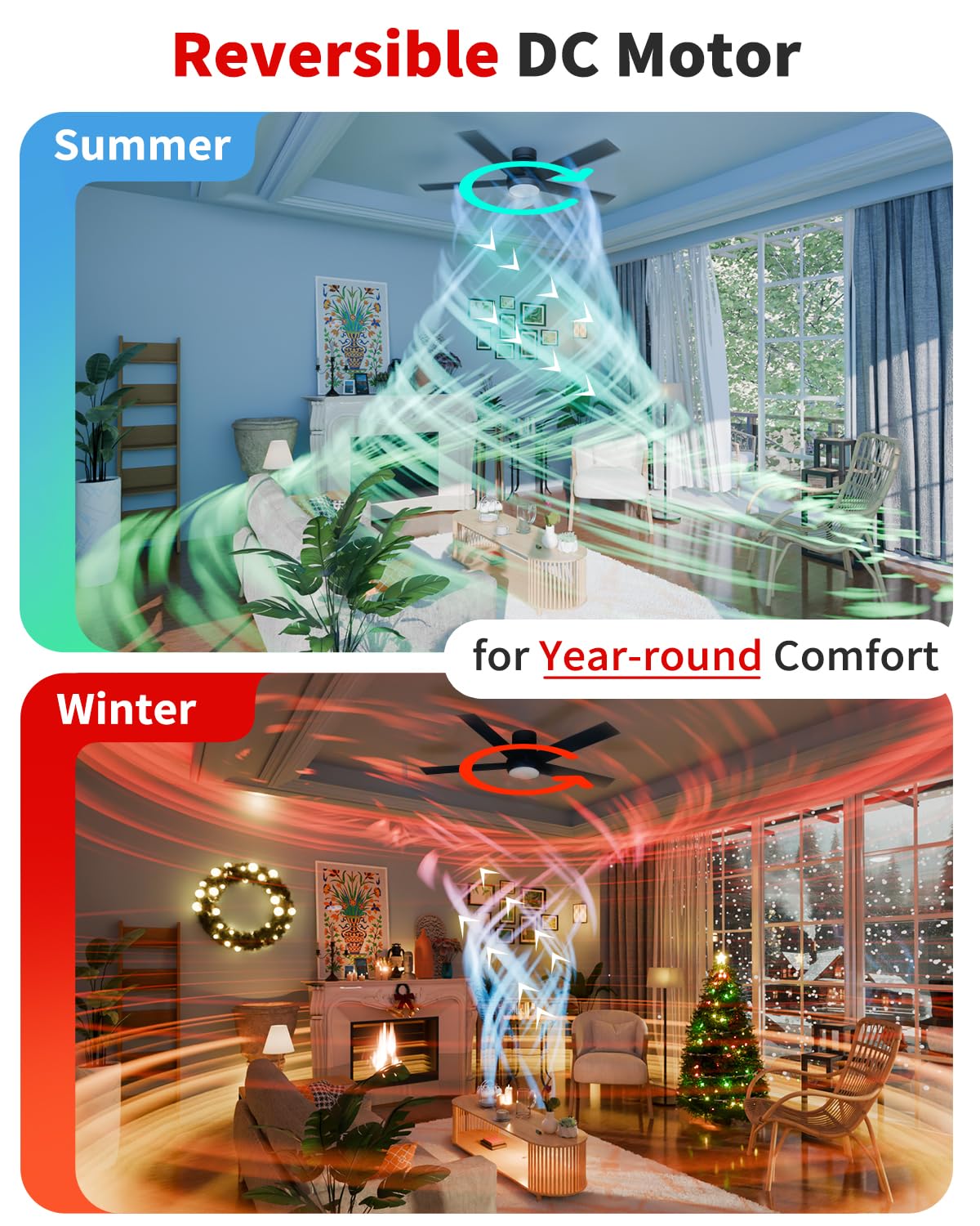 TCL 52" Black Ceiling Fan with Light and Remote, Modern LED 3-Color, Quiet Motor for Bedroom, Living Room, Dining Room, Ceiling Fans with Lights (Black)